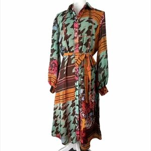 New York & Co Chiffon Floral Midi Shirtdress L